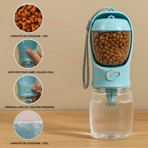 Gourde Portable 2-en-1 avec Réserve de Nourriture - LePetitChat