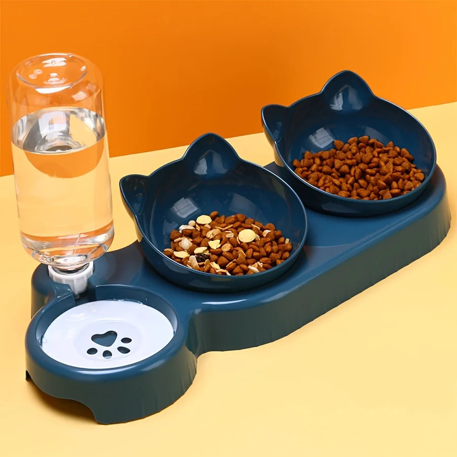 Bol pour Chat avec Distributeur d'Eau - Ensemble 3 en 1 avec Design Incliné - LePetitChat