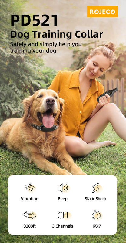 Collier de Dressage Électrique ROJECO – 1000M, Étanche IPX7, Rechargeable - LePetitChat